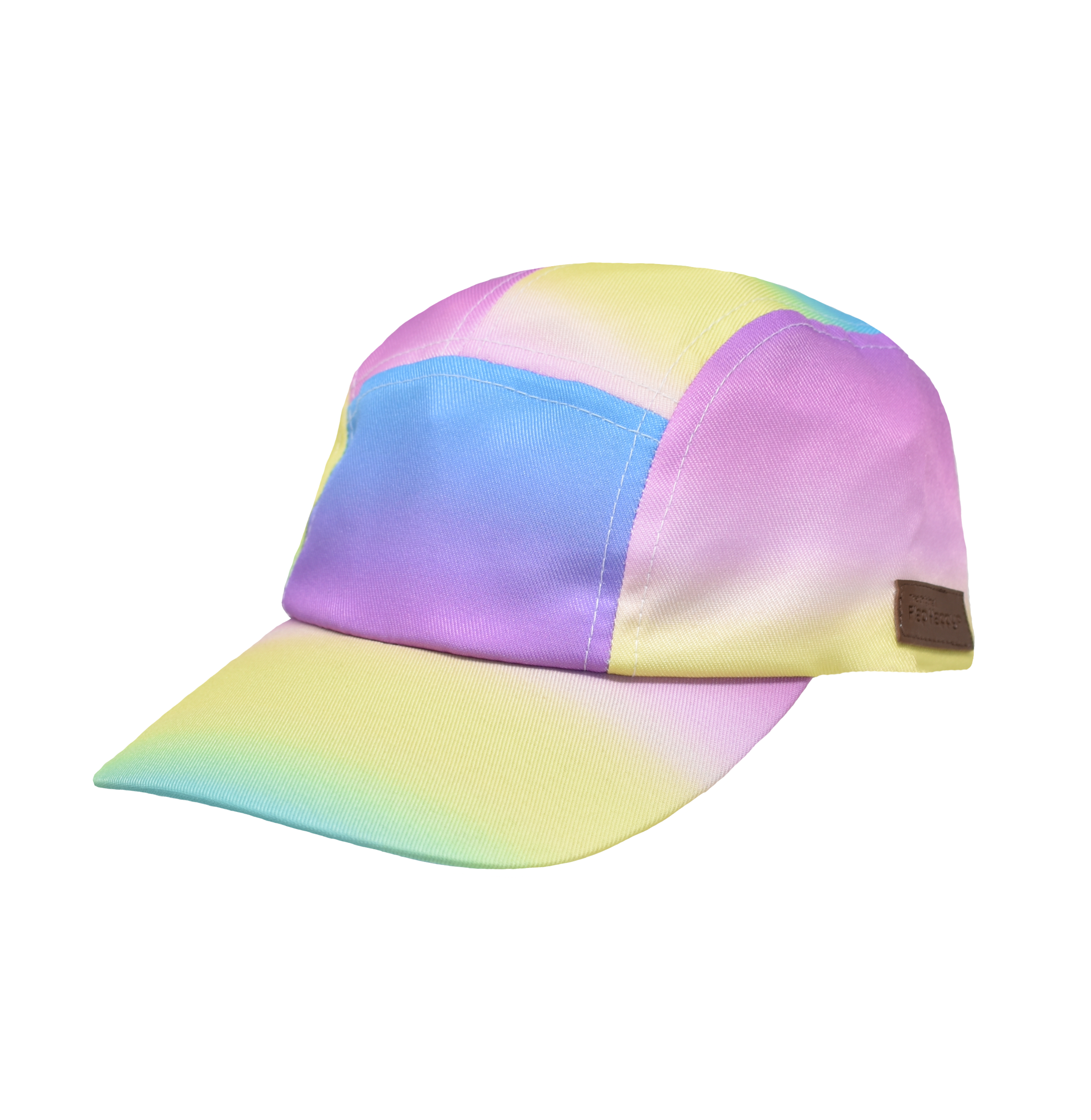 UPF 50+ Cam-Cam Cap - Rainbow Ombre. Multicolored pink, yellow and blue gradient baseball cap.