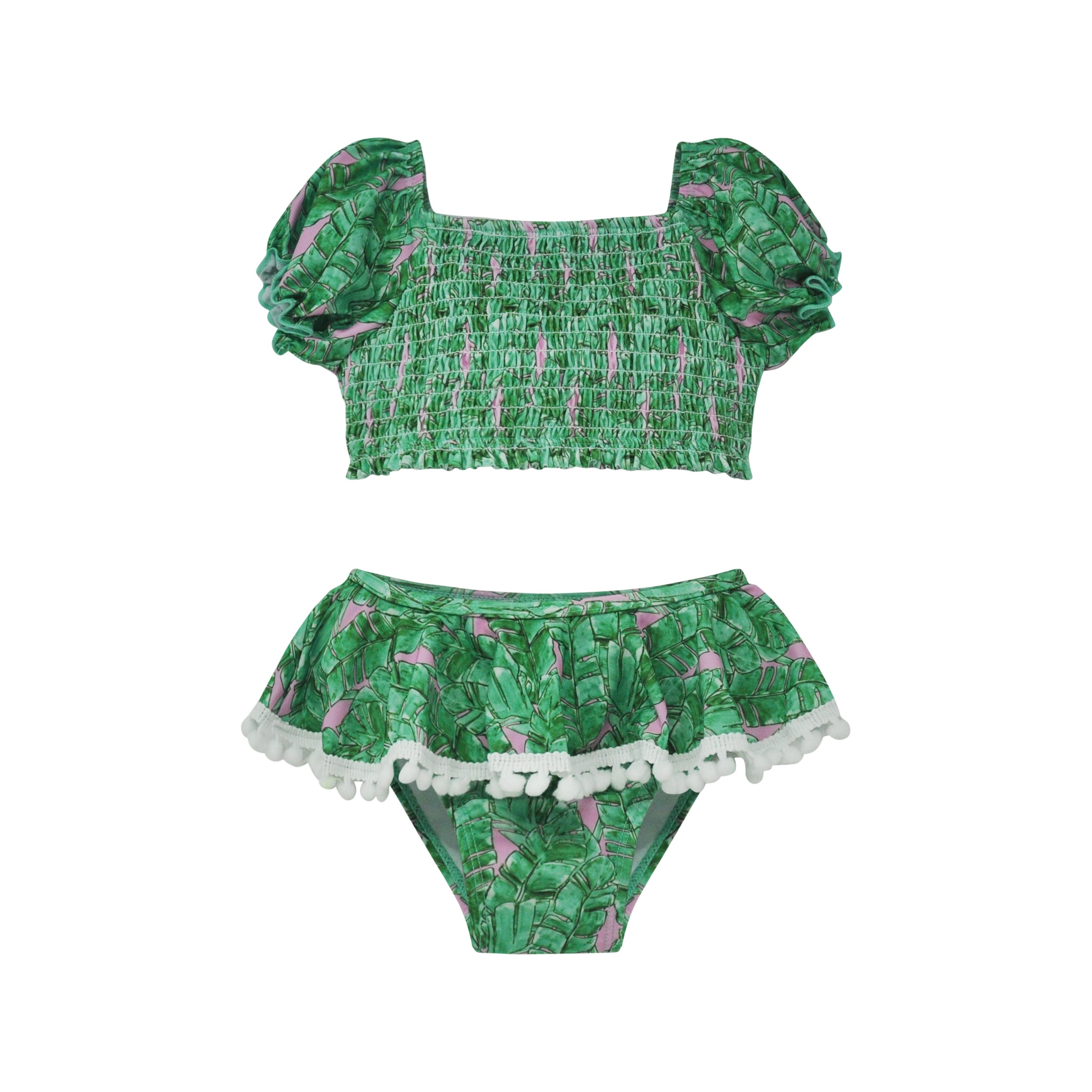 (New) UPF 50+ Gemma Two Piece Smocked Pom-Pom Swimsuit