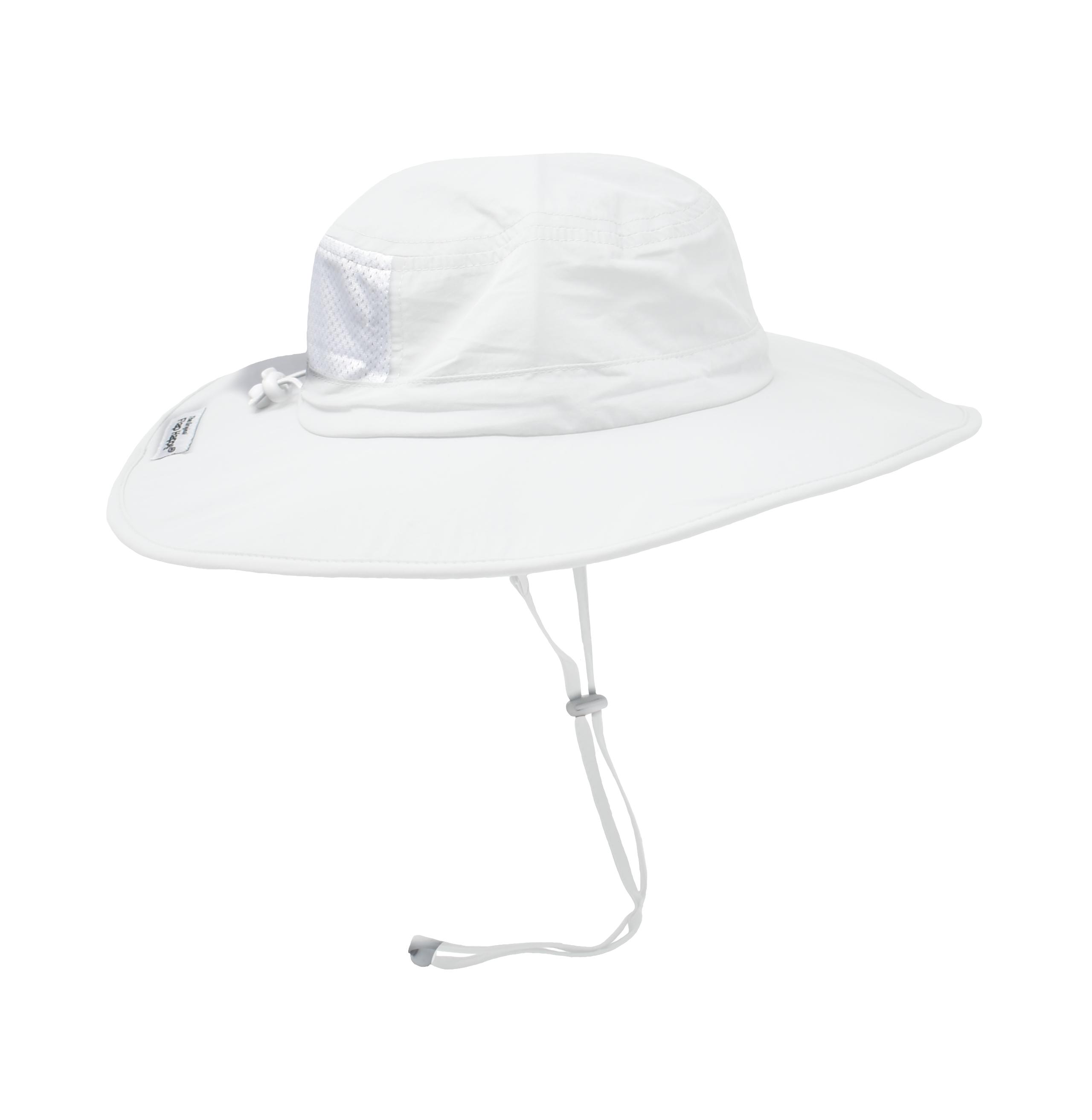 Adult UPF 50+ Kai Adventure Hat - White. White mesh on back. White drawstring and clasps.