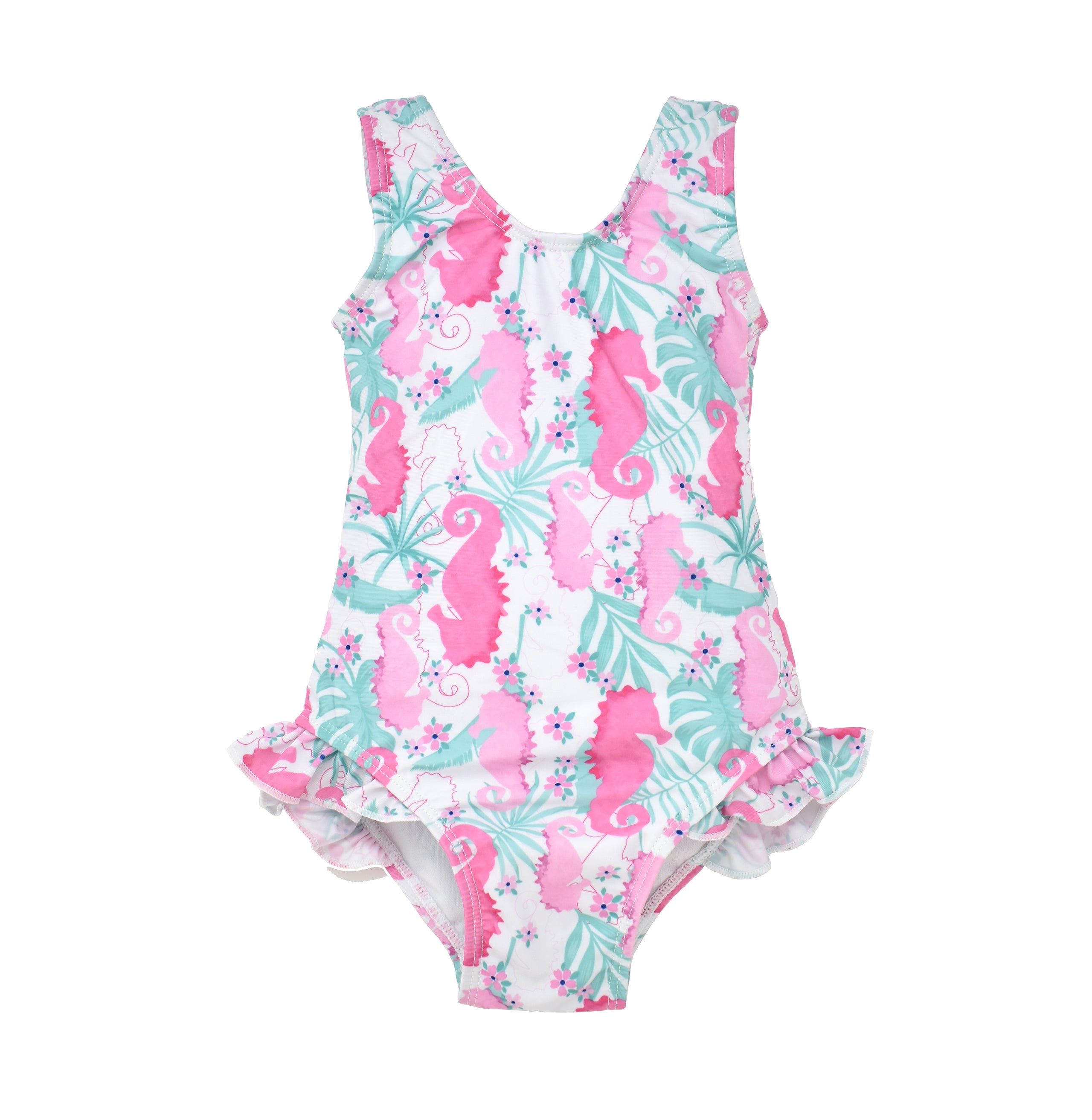 UPF 50+ Delaney Hip Ruffle Swimsuit- Magic Seahorse