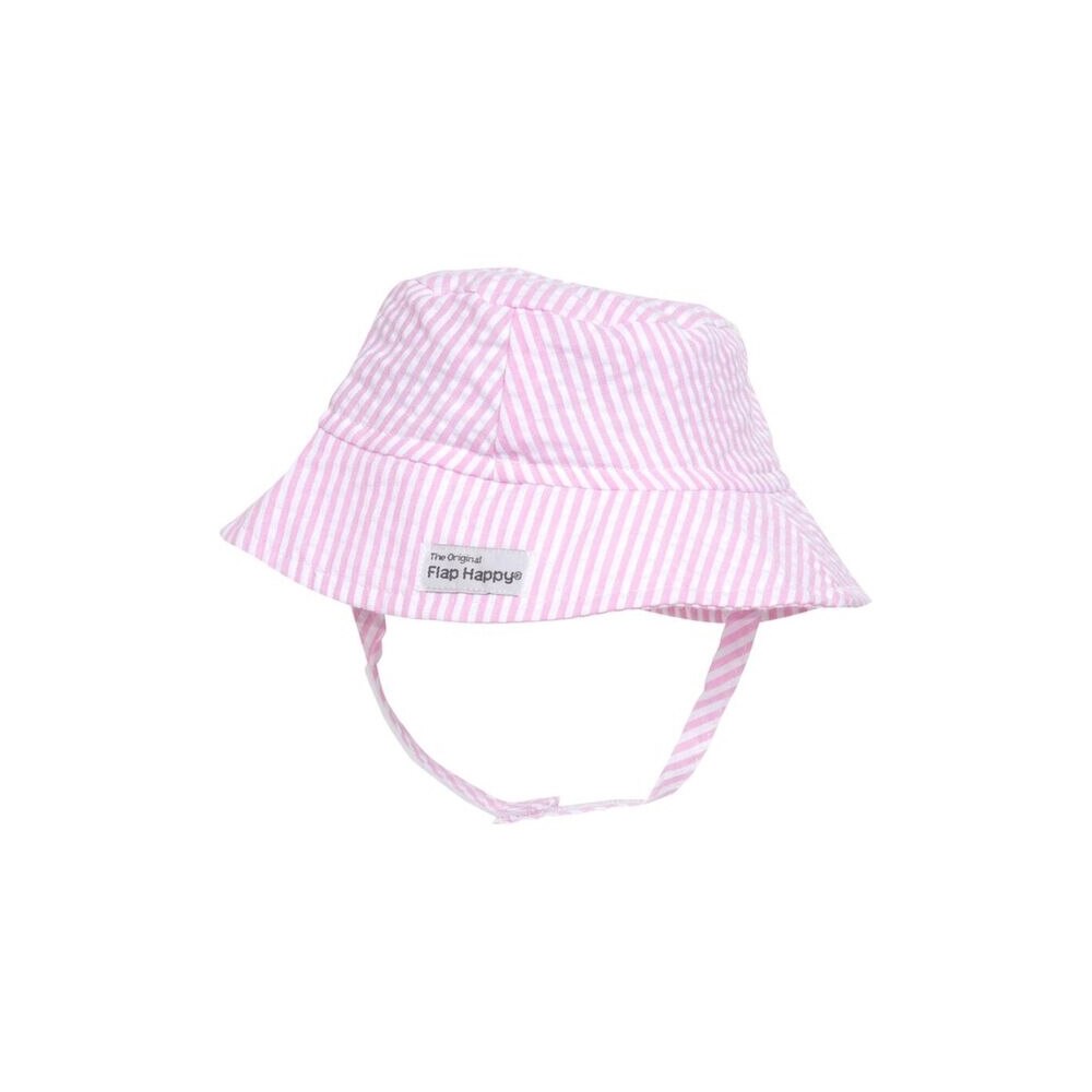 UPF 50+ Bucket Hat white and Pink Stripe Seersucker