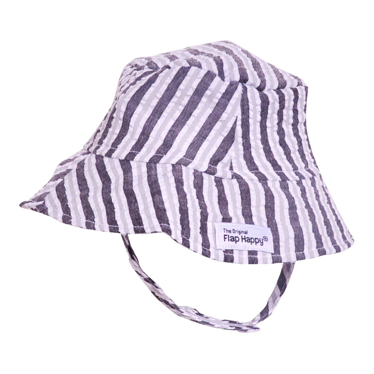UPF 50+ Bucket Hat grey and white stripe, Silver Storm Stripe Seersucker