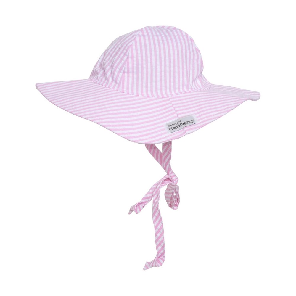UPF 50+ Floppy Hat (Basics) Pink Stripe Seersucker, pink and white stripes