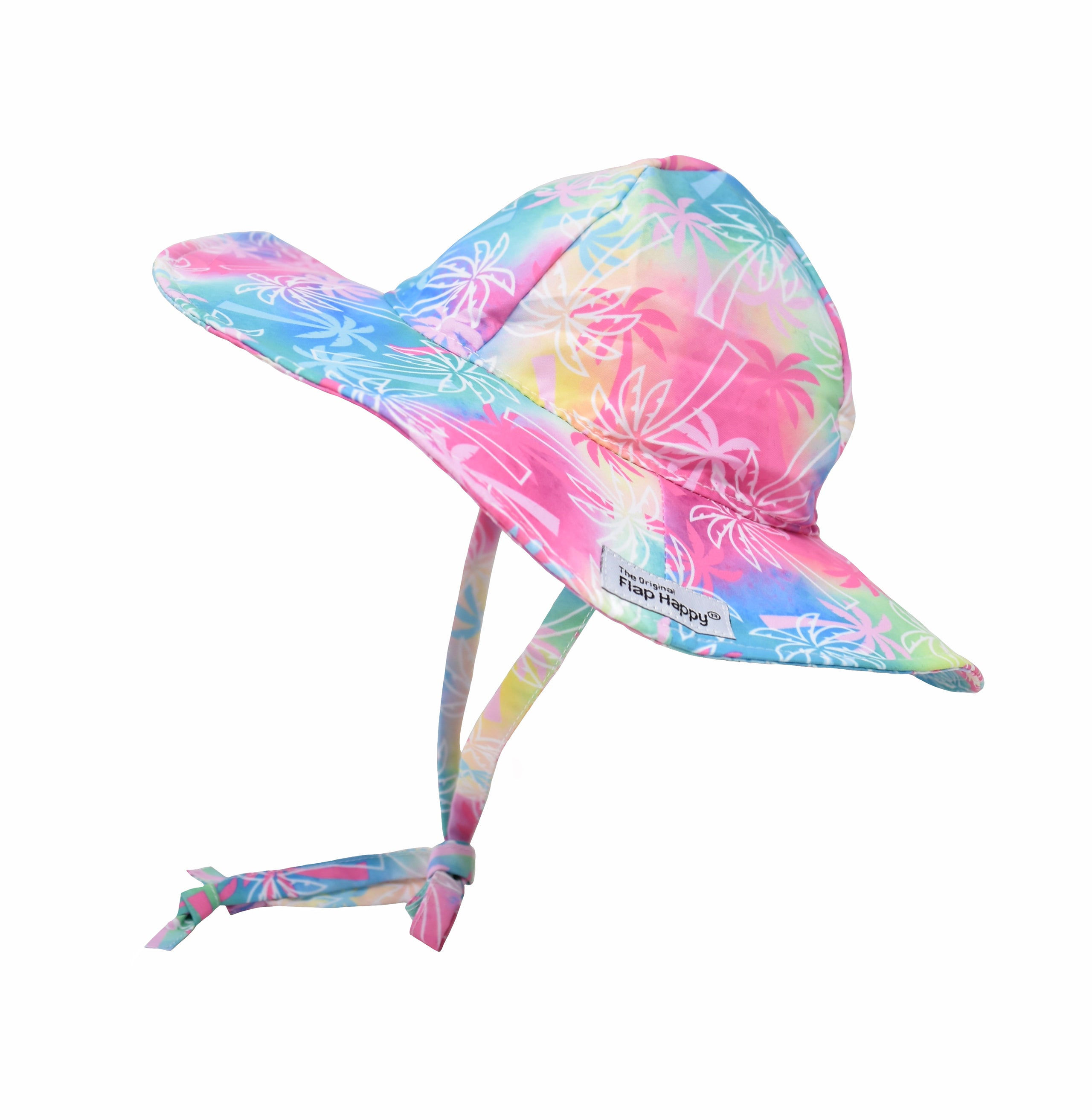 UPF 50+ Floppy Hat - Pink Tropical Palms, multicolored floppy sunhat with pink and white palm trees