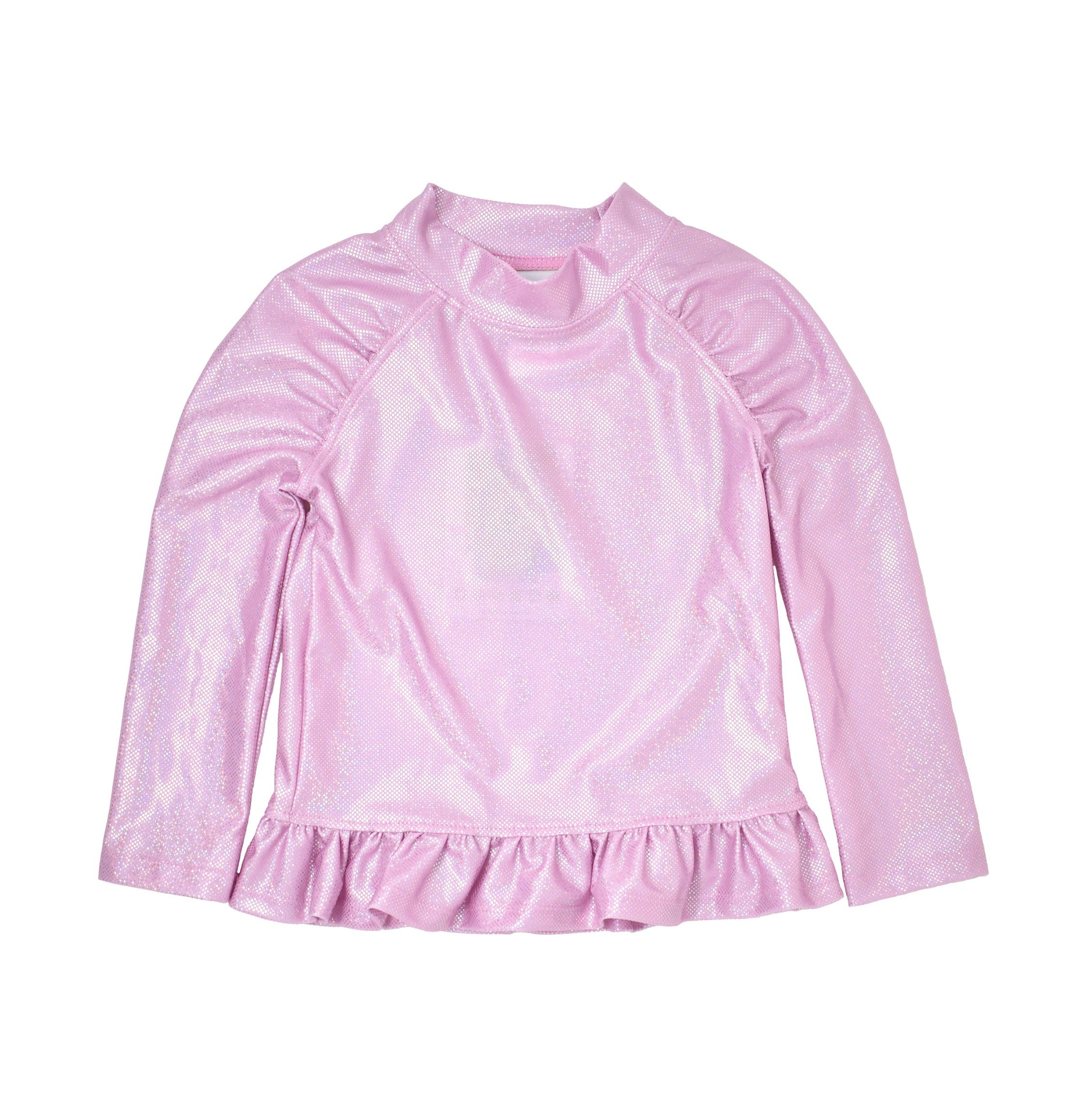 UPF 50+ Ruffle Rash Guard - Sparkling Sunset Pink, sparkling pink