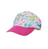 Flap Happy Kids UPF 50+ Cam-Cam Sun Hat in Mermaid Friends. The print has colorful Mermaids. surrounded by Whales, turtles and fishes.