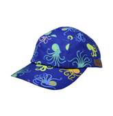 UPF 50+ Cam-Cam Cap - Octo-Pop. Dark blue baseball cap with multicolored green, blue, orange and purple octopi.