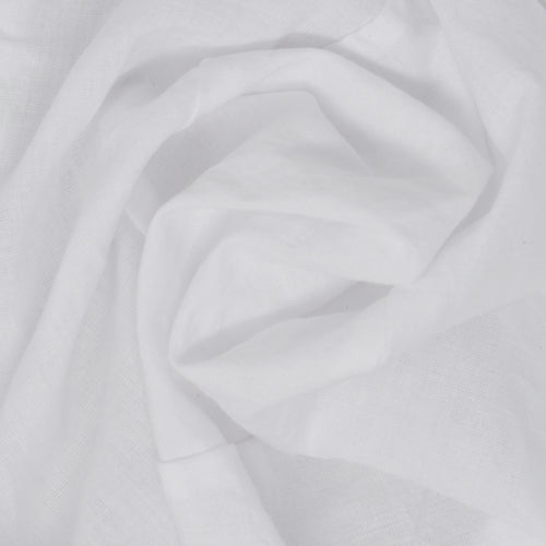A close-up of draped white fabric with soft folds and a subtle woven texture.