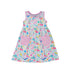 Flap Happy Kids UPF 50+ sleeveless dress with pockets Mermaid Friends for sun protection. The Print is White background with colorful mermaids, and surrounded by whales, fish and turtles. 