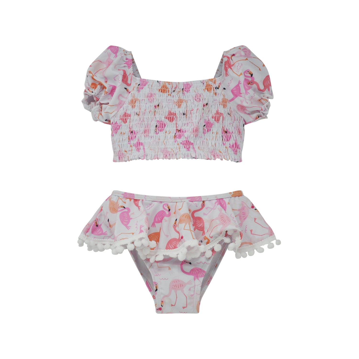 (New) UPF 50+ Gemma Two Piece Smocked Pom-Pom Swimsuit