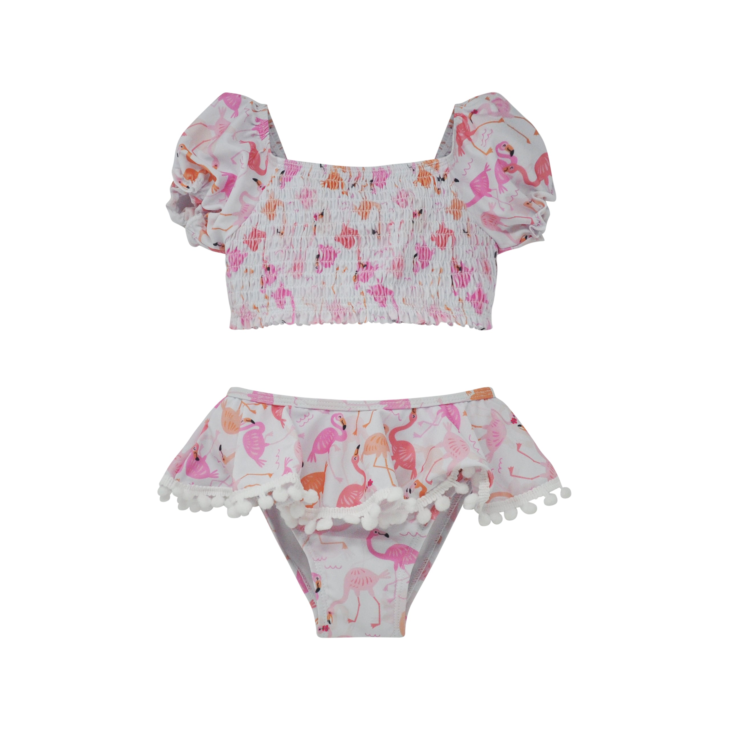 (New) UPF 50+ Gemma Two Piece Smocked Pom-Pom Swimsuit