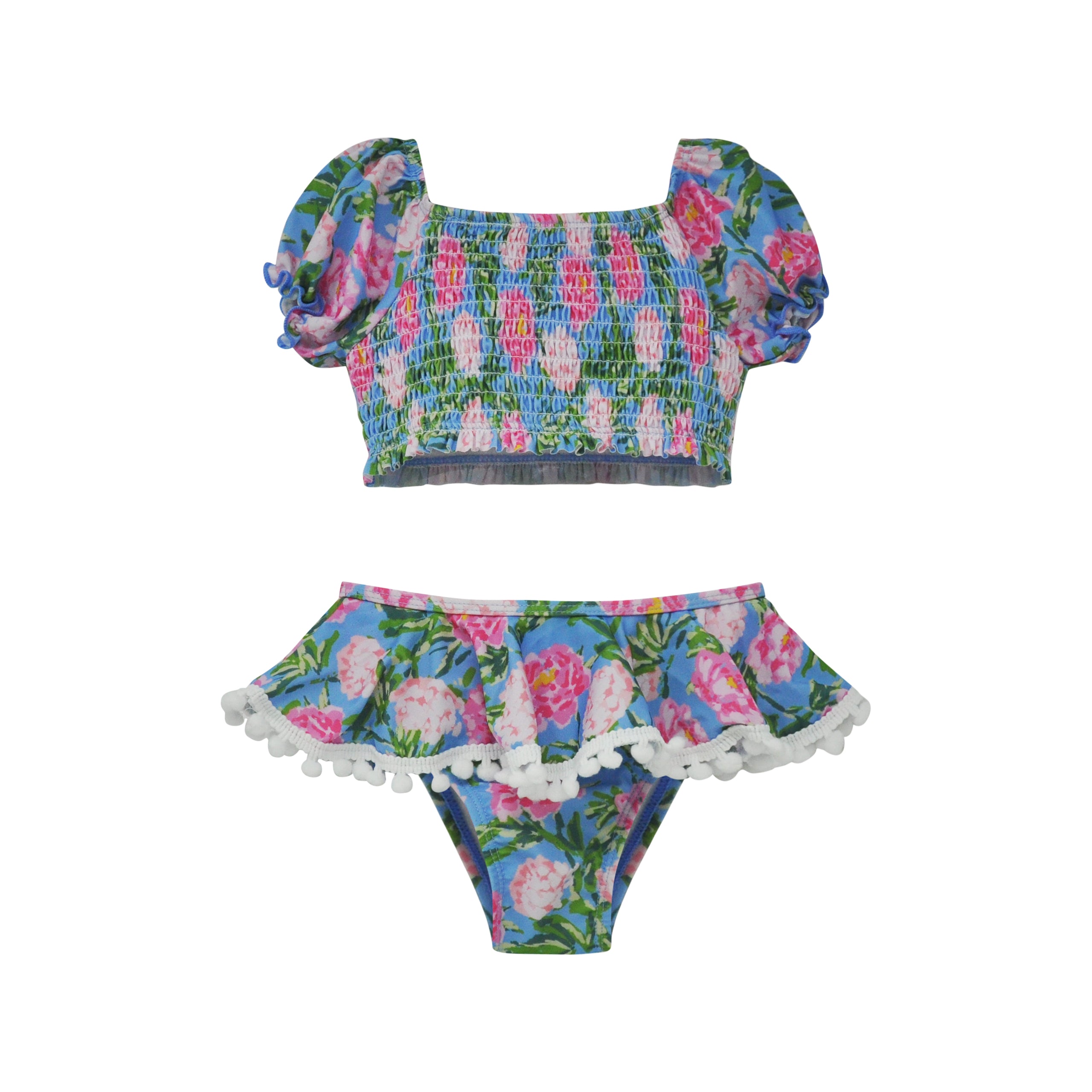 (New) UPF 50+ Gemma Two Piece Smocked Pom-Pom Swimsuit