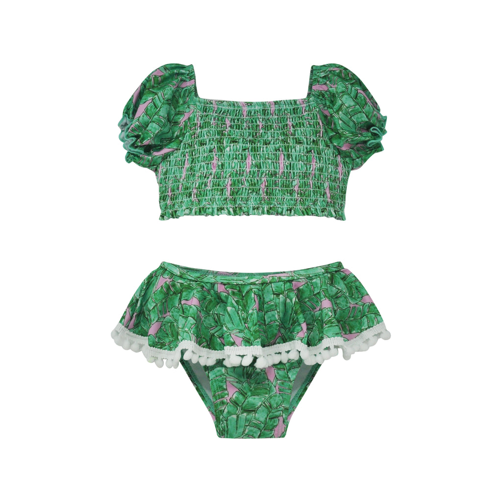 UPF 50+ Gemma Two Piece Smocked Pom-Pom Swimsuit