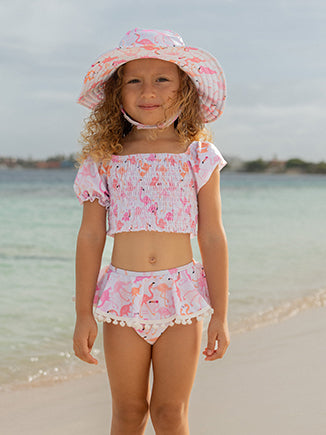 (New) UPF 50+ Gemma Two Piece Smocked Pom-Pom Swimsuit