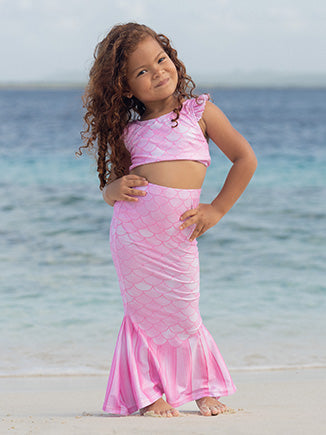 UPF 50+ 3 Piece Mermaid Swim Set w/ Ruffle Shoulder