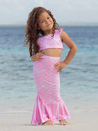 UPF 50+ 3 Piece Mermaid Swim Set w/ Ruffle Shoulder