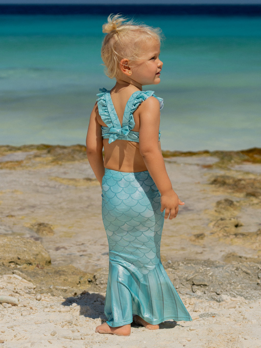 UPF 50+ 3 Piece Mermaid Swim Set w/ Ruffle Shoulder