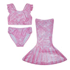 UPF 50+ 3 Piece Mermaid Swim Set w/ Ruffle Shoulder