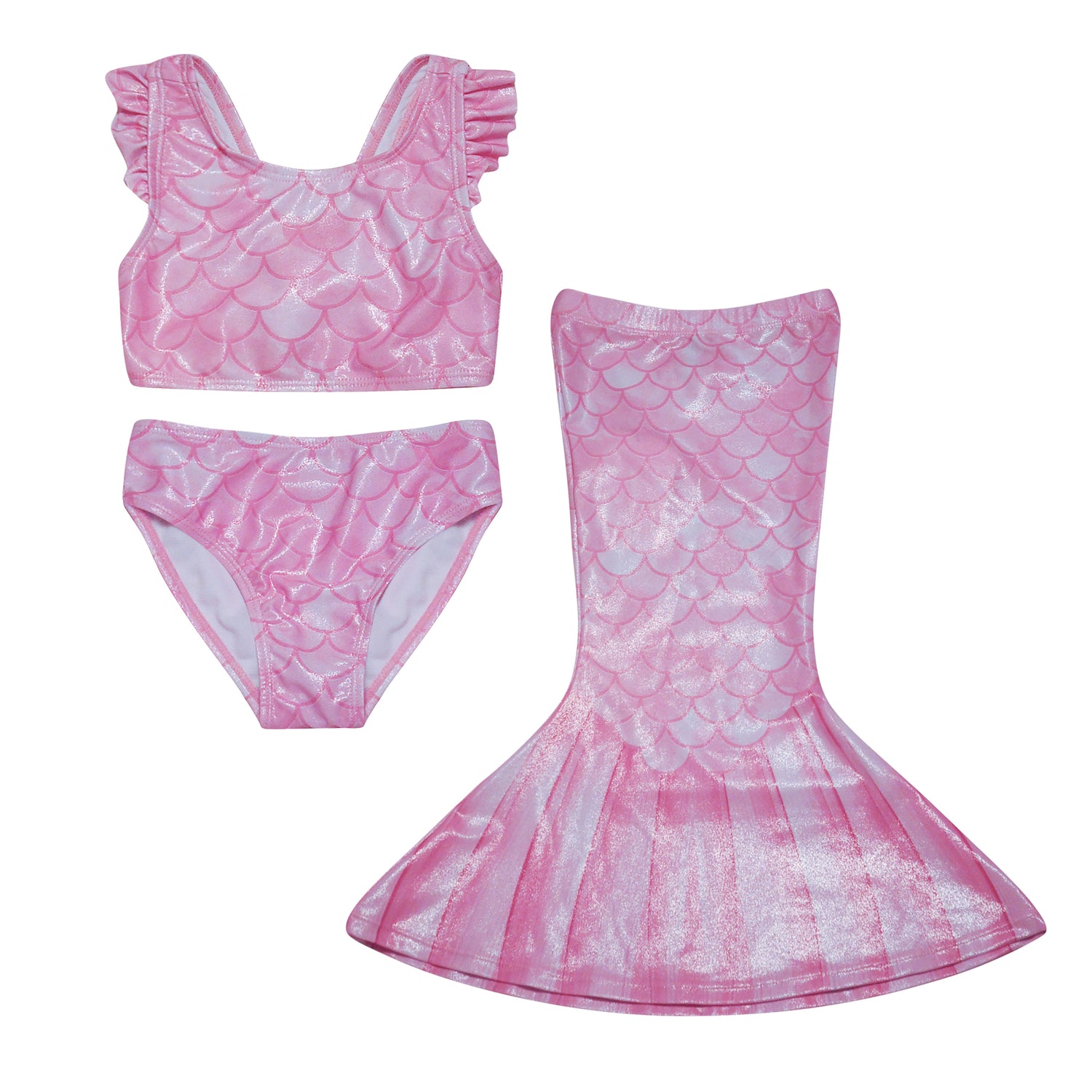 UPF 50+ 3 Piece Mermaid Swim Set w/ Ruffle Shoulder