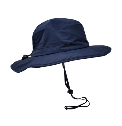 Kids UPF 50+ Kai Adventure Hat - Navy. Navy mesh on back. Navy drawstring and clasps.
