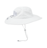 Adult UPF 50+ Kai Adventure Hat - White. White mesh on back. White drawstring and clasps.