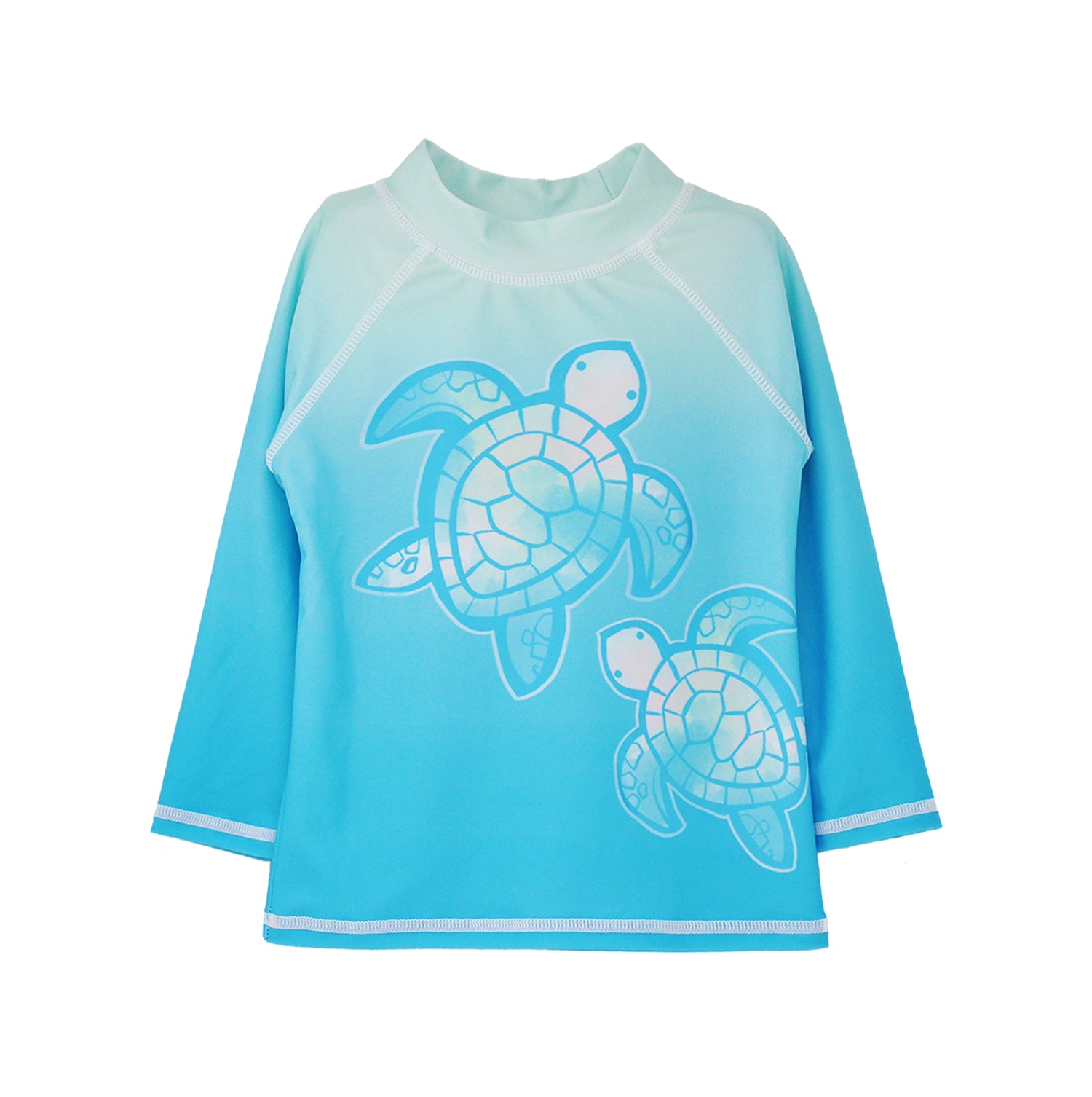 Flap Happy Kids UPF 50+ Rash Guard Swim Top  in Coco Beach Turtle for sun protection. The Print is two turtles. 