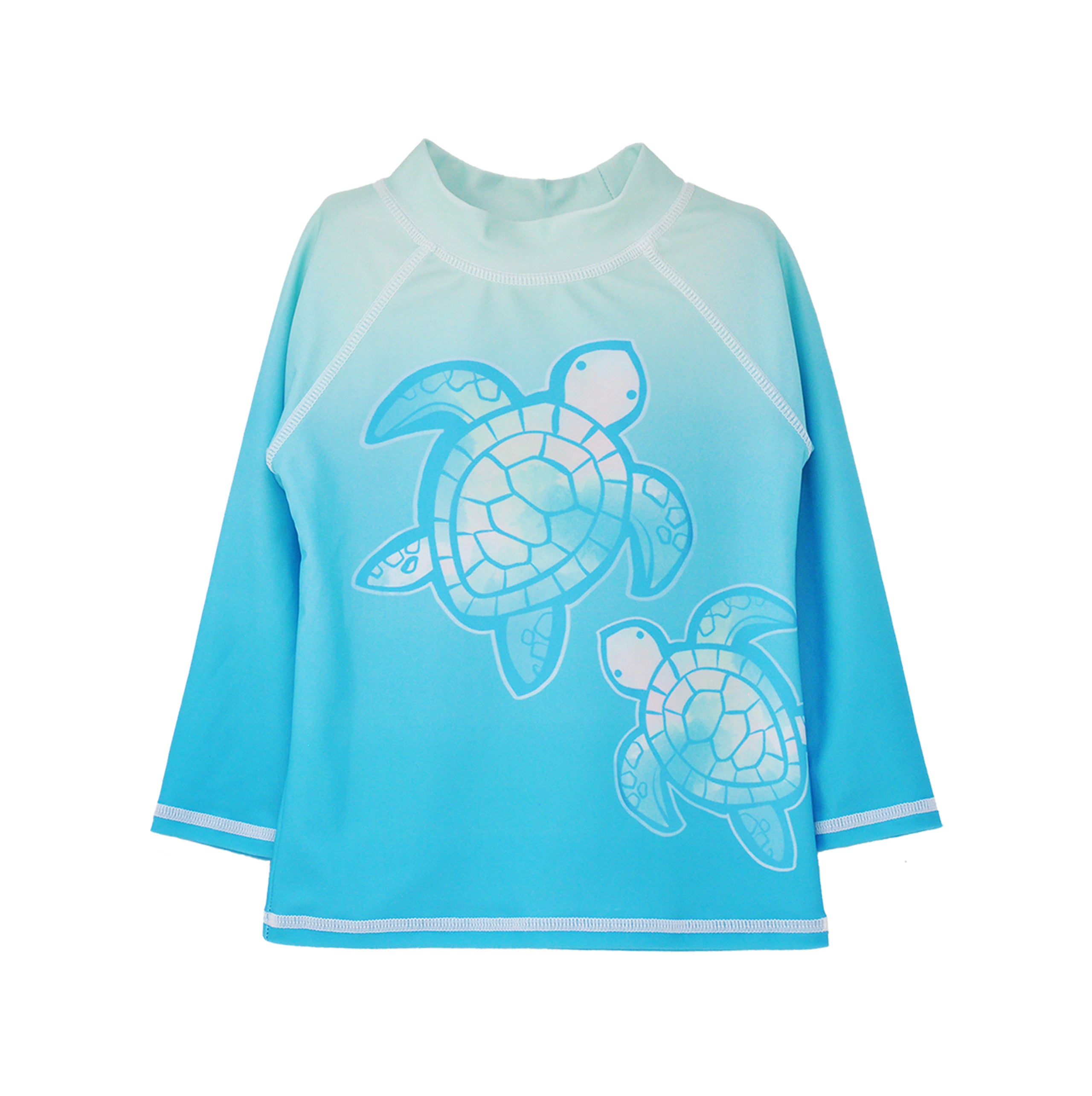 Flap Happy Kids UPF 50+ Rash Guard Swim Top  in Coco Beach Turtle for sun protection. The Print is two turtles. 