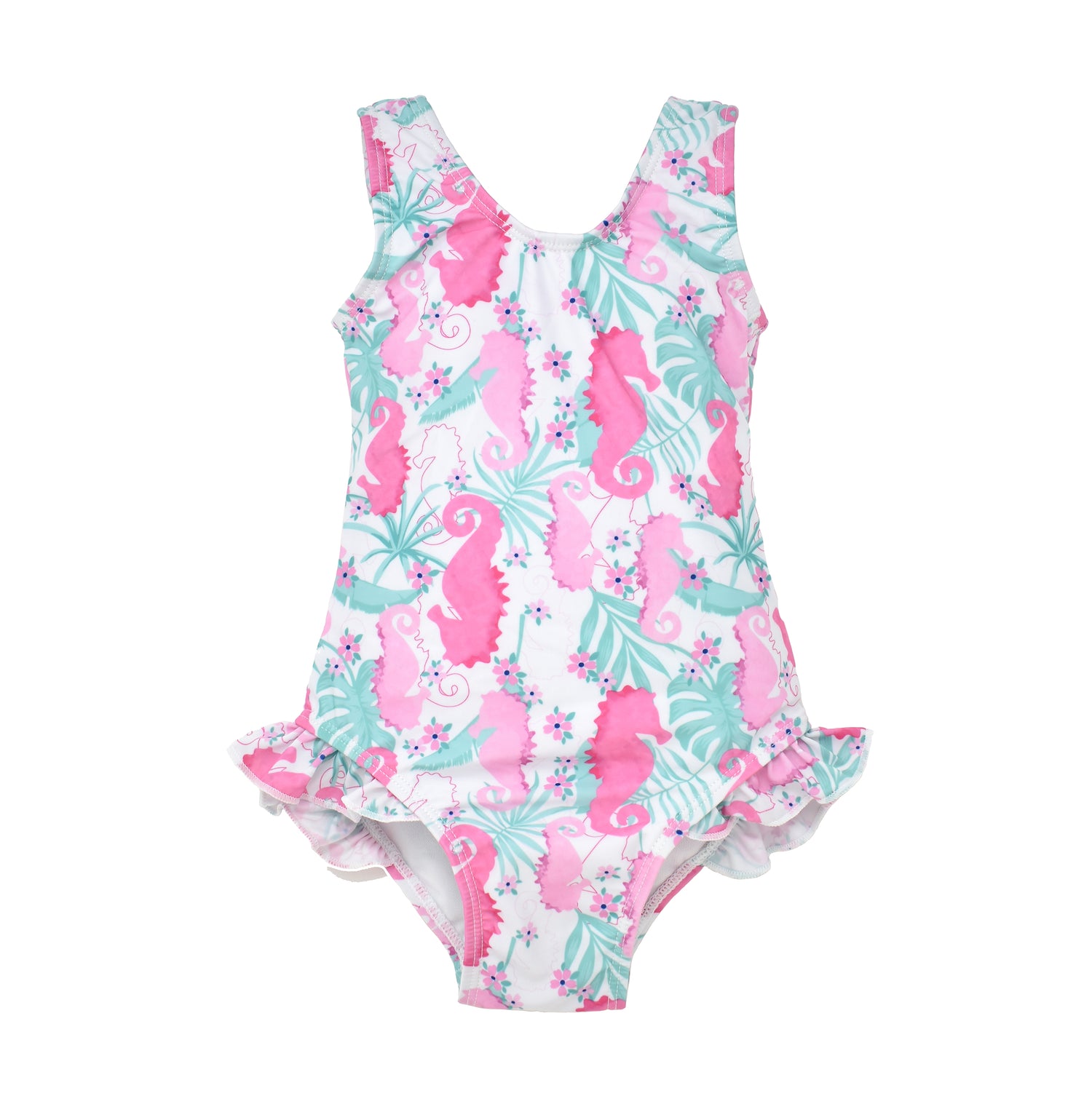 UPF 50+ Delaney Hip Ruffle Swimsuit- Magic Seahorse