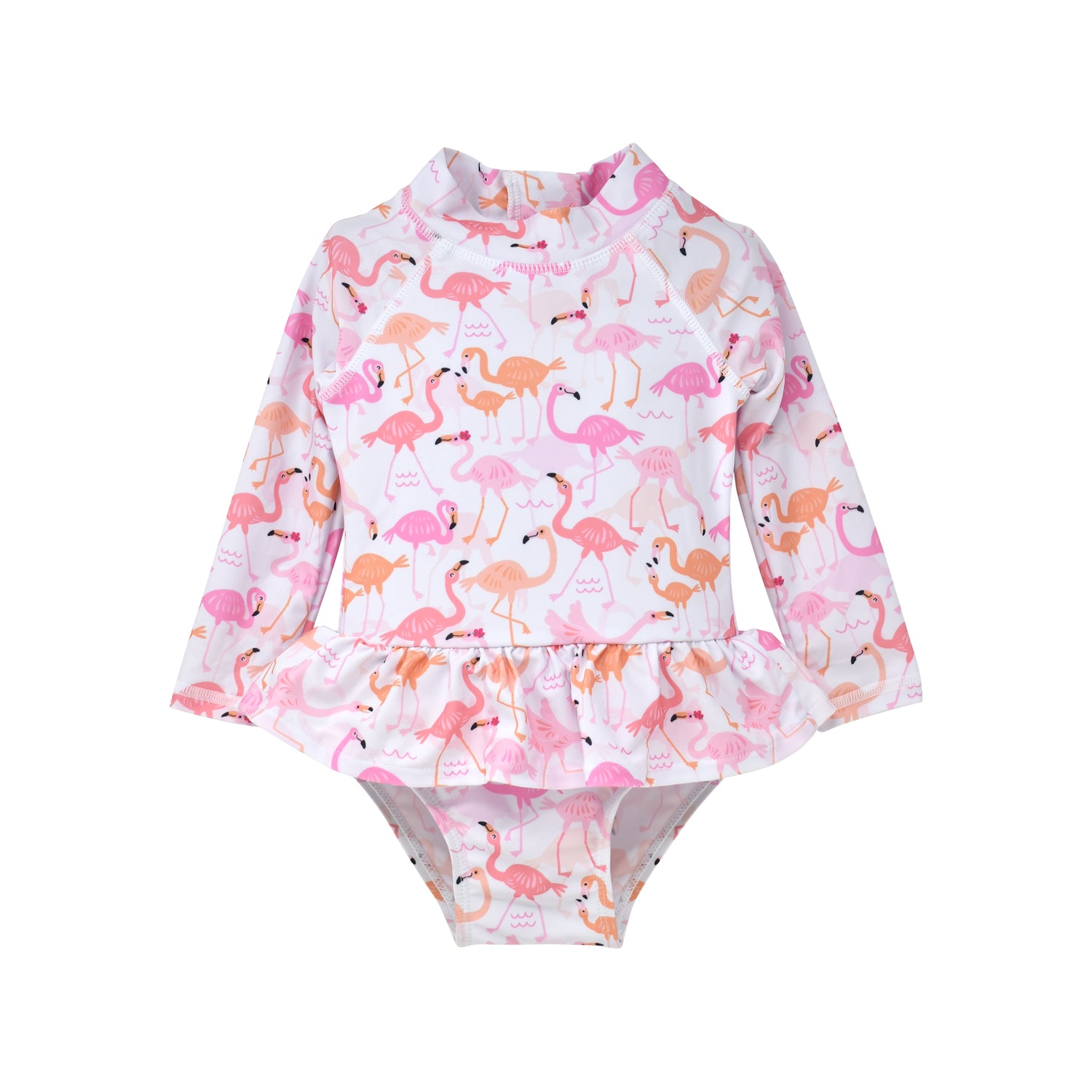 summer infant splash guard (New) UPF 50+ Alissa Infant Ruffle Rash Guard Swimsuit Flamingo Love / 12M
