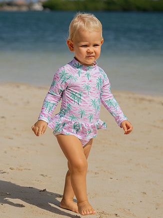 summer infant splash guard (New) UPF 50+ Alissa Infant Ruffle Rash Guard Swimsuit Pixie Scales Pink / 6M