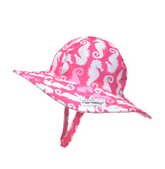 UPF 50+ Summer Splash Swim Hat - Happy Pink Seahorses. Hot pink hat with light pink and white seahorses. Velcro chin strap.