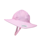 UPF 50+ Summer Splash Swim Hat - Sweet Pink Stripe. Hat made of light pink and white striped fabric. Velcro chin strap.