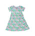 Flap Happy Kids UPF 50+ Short sleeve tee dress Lotus and Lillies for sun protection. The print has green Lotus and pink Lillies.