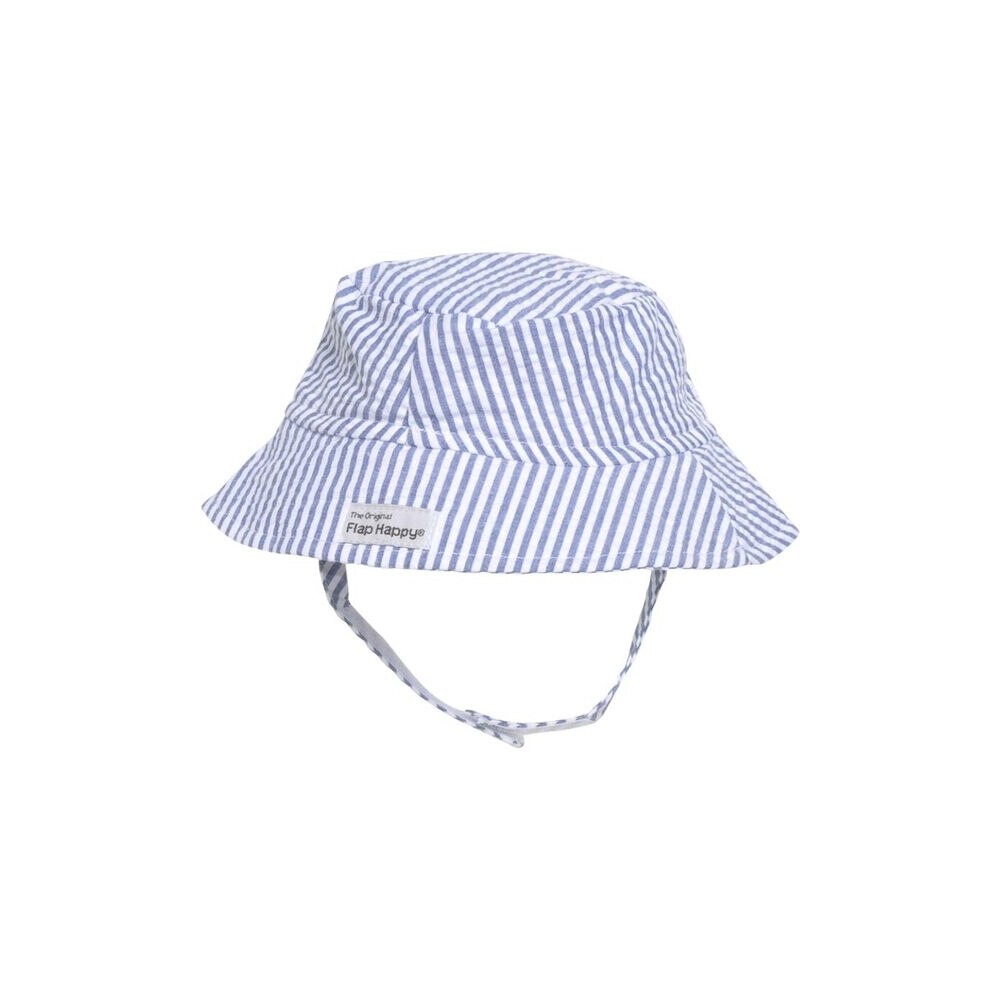 UPF 50+ Bucket Hat white and blue Chambray Stripe Seersucker