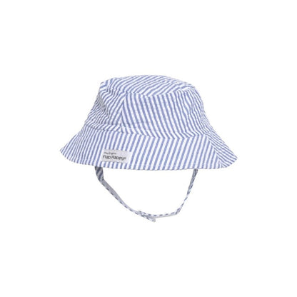 UPF 50+ Bucket Hat white and blue Chambray Stripe Seersucker