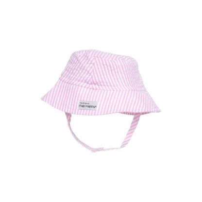 UPF 50+ Bucket Hat white and Pink Stripe Seersucker