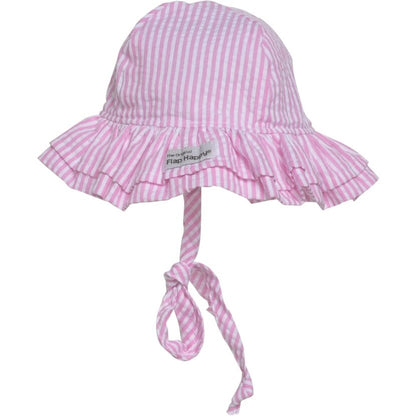 UPF 50+ Double Ruffle Hat - Pink Stripe Seersucker