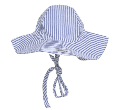 UPF 50+ Floppy Hat (Basics) - Chambray Stripe Seersucker, blue and white stripes