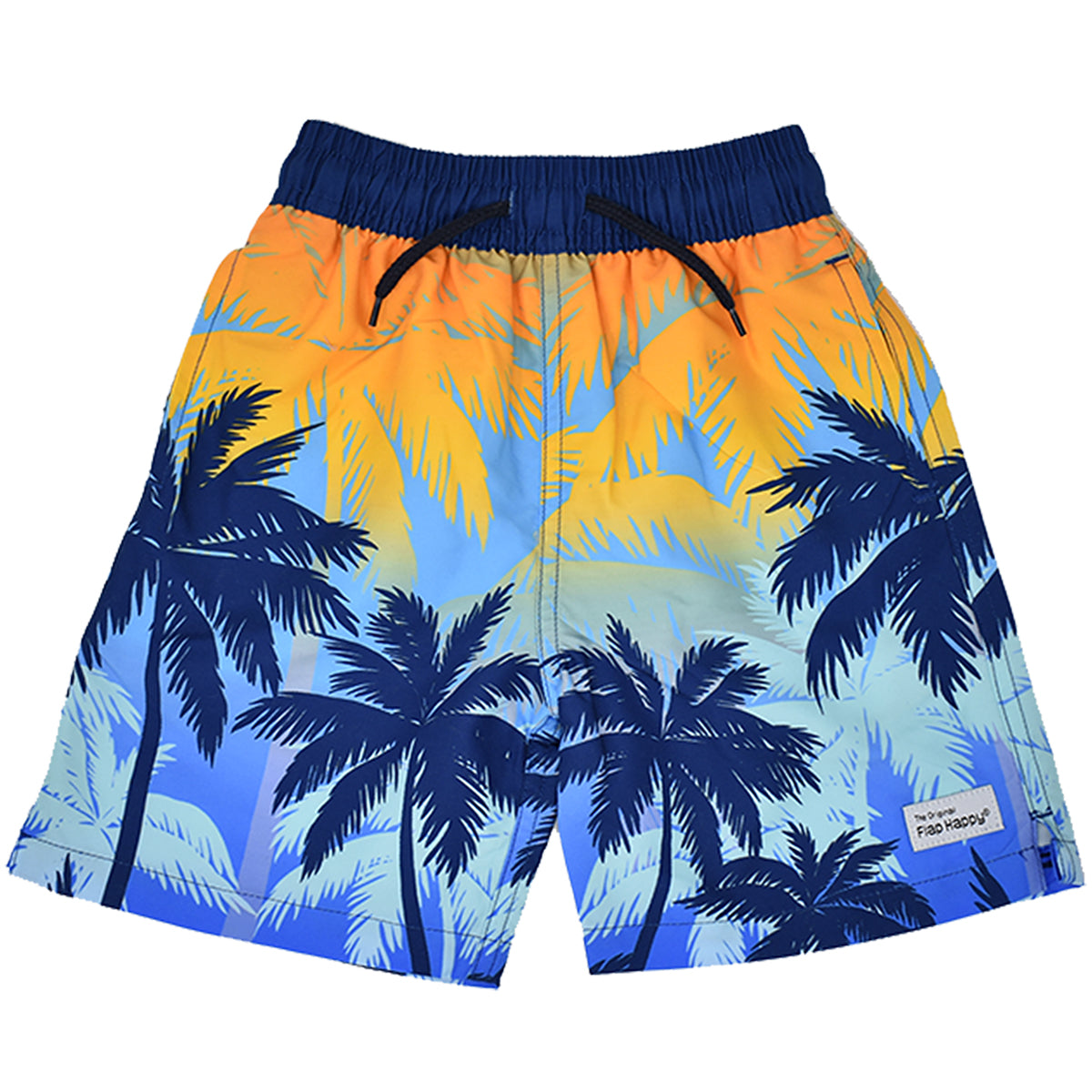 UPF 50+ Wesley Swim Trunks with Mesh Liner (50% Recycled) -  Sunset Palms, gradient orange to navy palm tree print