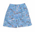 UPF 50+ Wesley Swim Trunks with Mesh Liner (50% Recycled) - Kona Bay, light blue with car, surfboards, and palm tree print