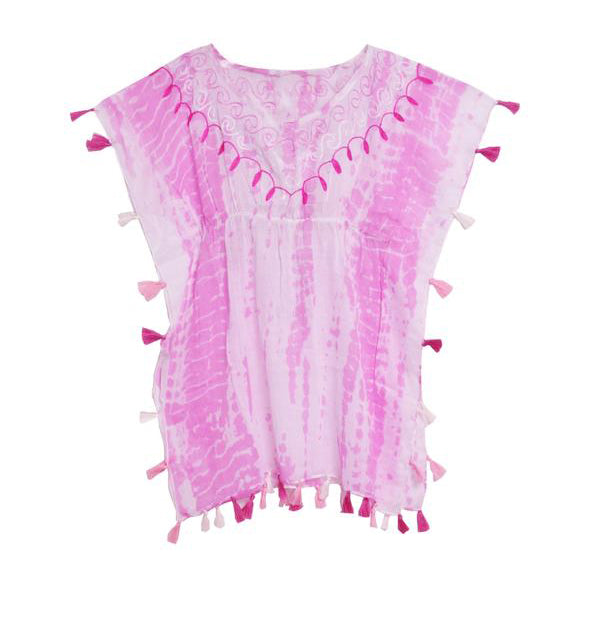 Kailea Kaftan Beach Cover-Up - Pink with tassels
