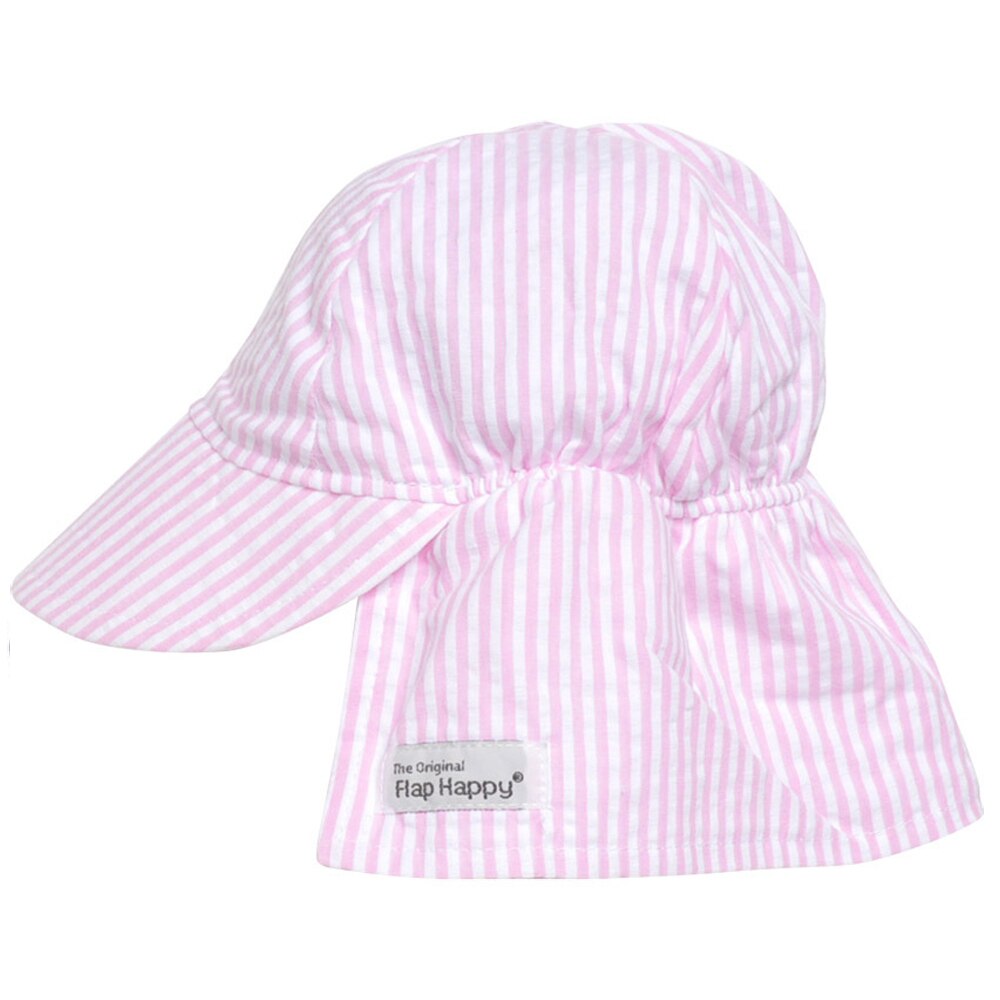 UPF 50 Original Flap Hat pink white stripe seersucker