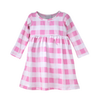 Pink and white gingham long sleeve dress