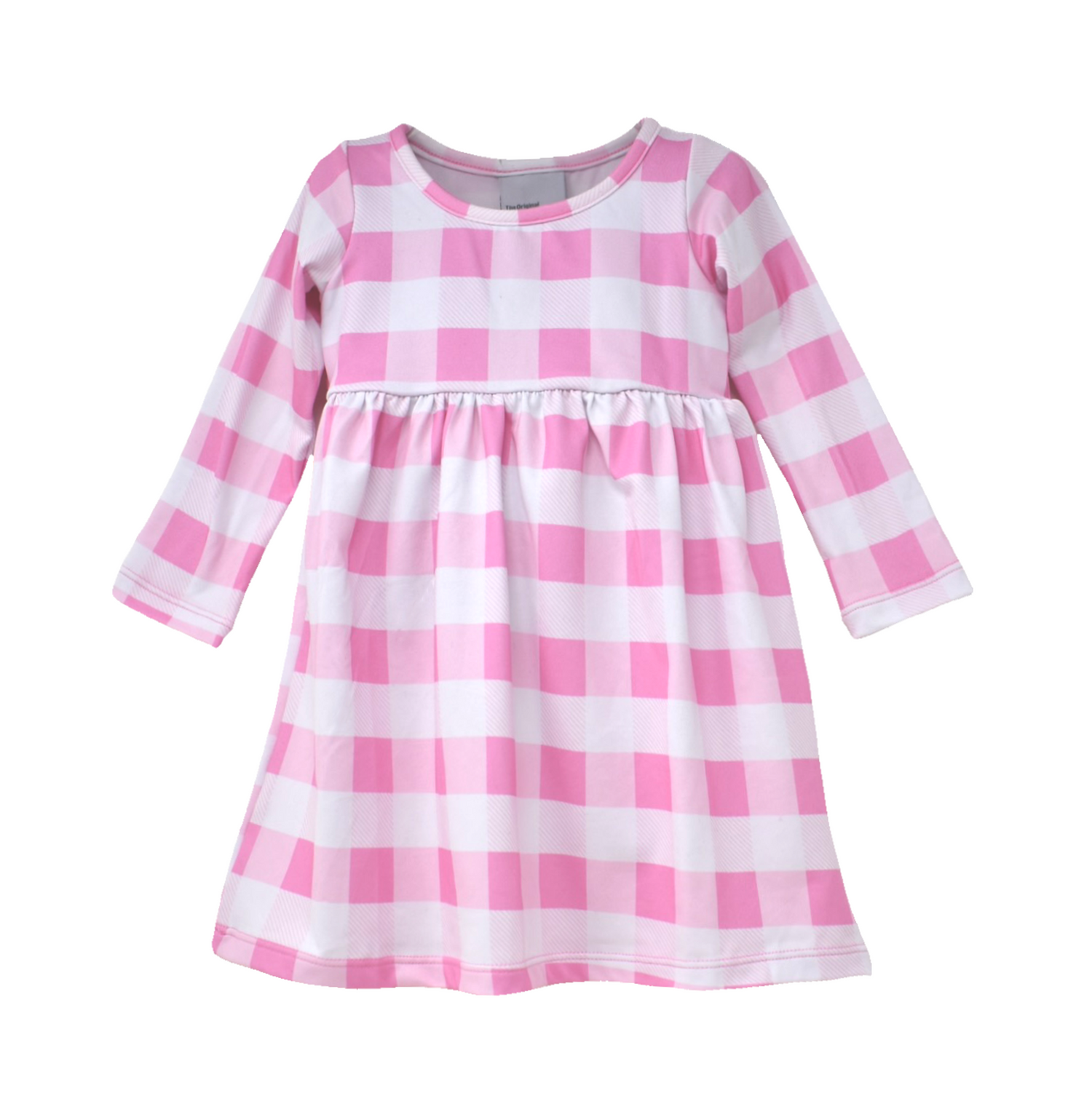 Pink and white gingham long sleeve dress