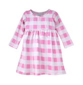 Pink and white gingham long sleeve dress