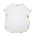 UPF 50+ Kaia Beach Swim Cover Up - White, white poncho with multicolored pom-pom trim