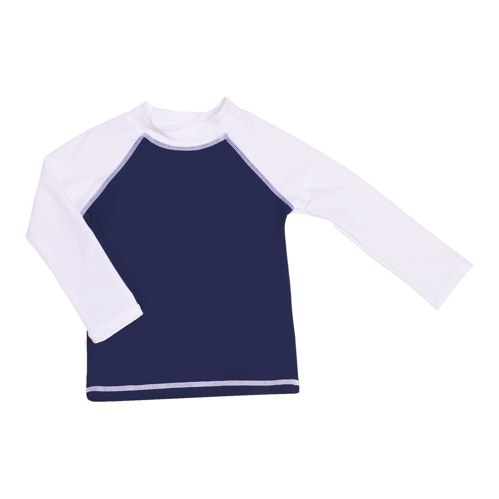 UPF 50+ Rash Guard Swim Top (Recycled) - Nautical, white sleeves and navy body