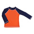 UPF 50+ Rash Guard Swim Top (Recycled) - Playa, navy sleeves and orange body