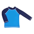 UPF 50+ Rash Guard Swim Top (Recycled) - Surfside, navy sleeves and ocean blue body