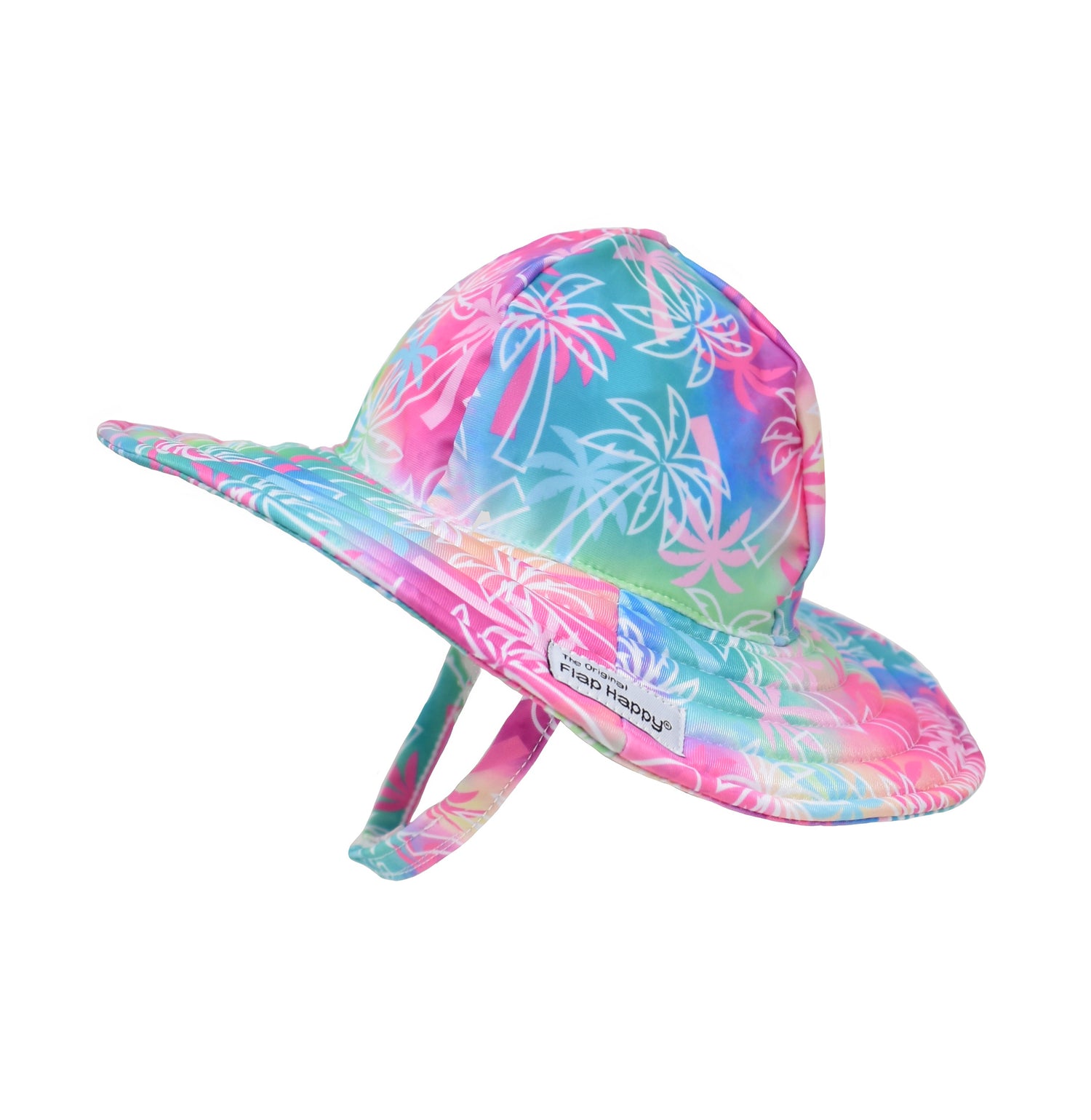 UPF 50+ Summer Splash Swim Hat - Pink Tropical Palms, multicolored swim sunhat with pink and white palm trees